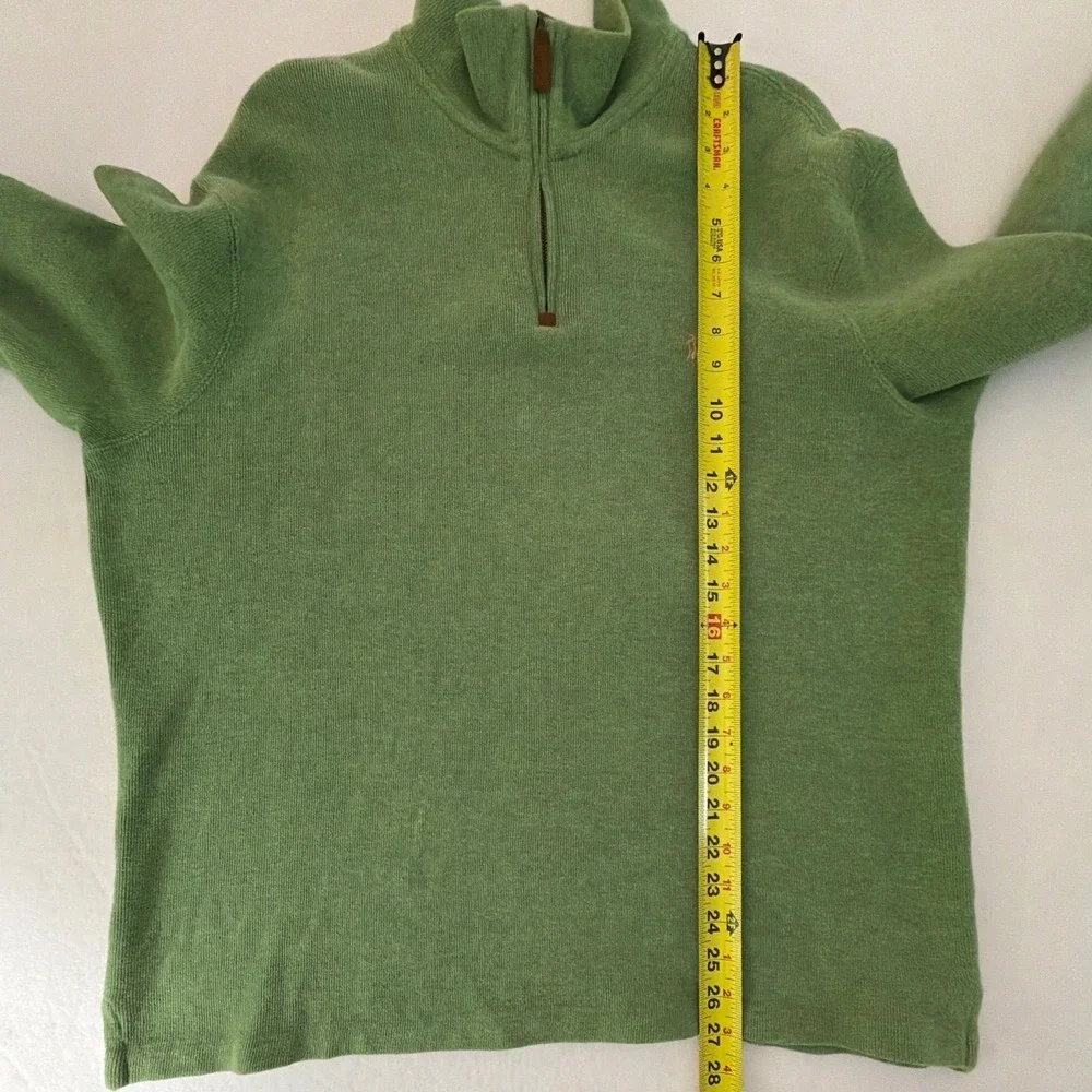 Polo Ralph Lauren Mens Large Sage Green 100% Cotton Quarter Zip Ribbed Sweater
